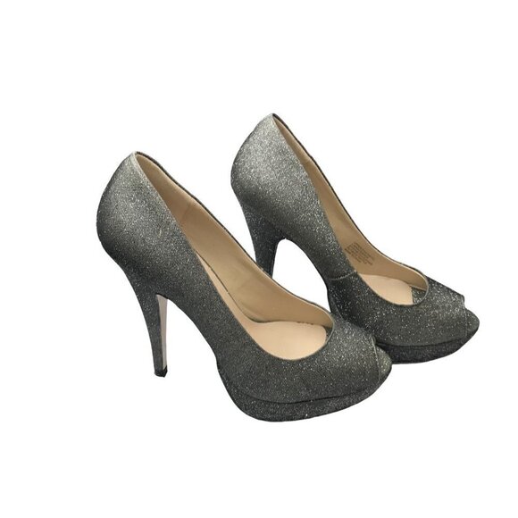 Essence Menbur Sliver Glitter Slip-On Fancy Pumps Platform Heels Size 38/7.5 - Picture 3 of 8